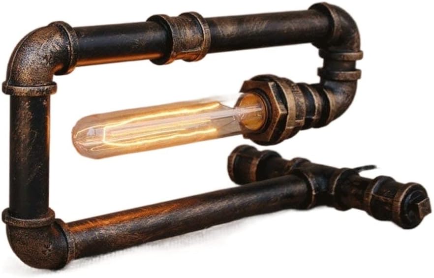 Modern Retro Nostalgic Steampunk Table Lamp Robot Light Industrial Iron Water Pipe Metal Desk Lamp Energy Saving Desktop Lamps Loft Vintage Decor Coffee Bar Shop High Brightness E27 Light Source