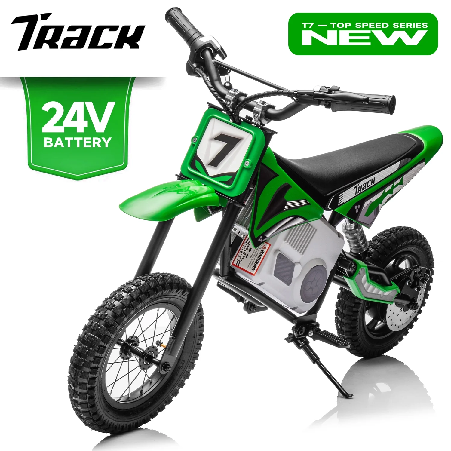 Track 7 24V Electric Dirt Bike, 350W Ride on Motorcycle with Twist Grip Throttle, Hand-Operated Dual Brakes, Speed Up to 10 MPH, for Age 8-12, Green