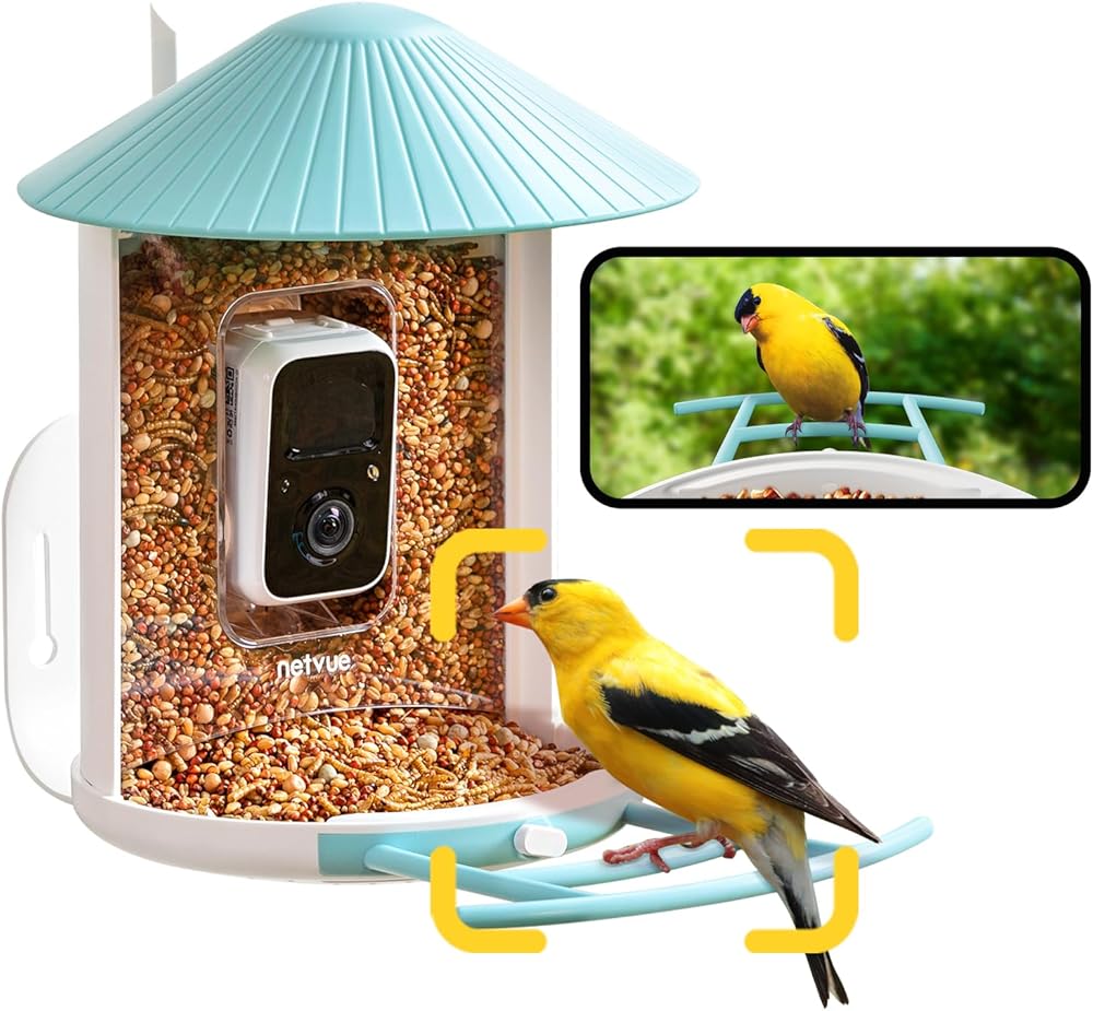 NETVUE Birdfy® AI Smart Bird Feeder with Camera, Lifetime AI Auto Capture Each Bird Come & Identify 6000+ Bird Species, Cloud Store Bird Videos & Birdwatching On Live, Ideal Gift for Bird Lover (Blue)