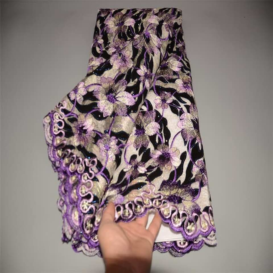 5 Yards African French Lace Fabric with Sequins Lace Nigerian Embroidery Lace Fabrics for Party Dress FLP-1211