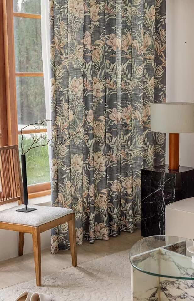 Grey Curtains 72 inch Length 1 Panel Set for Living Room Bedroom, Cotton Linen Curtains Light Reducing Draperies Farmhouse Floral Room Darkening Window Treatments (Pinch Pleated, 84