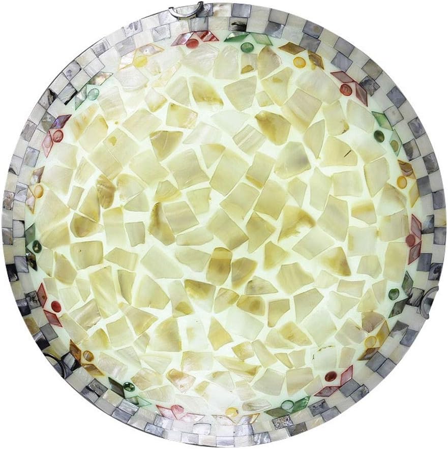 Colorful Mediterranean Ceiling Light Pendant Lamps, Modern Indoor Decorative Chandelier Stained Shell Glass Flush Mount LED Ceiling Lighting Fixture, 3-color Change Mode Ceiling Illumination Du