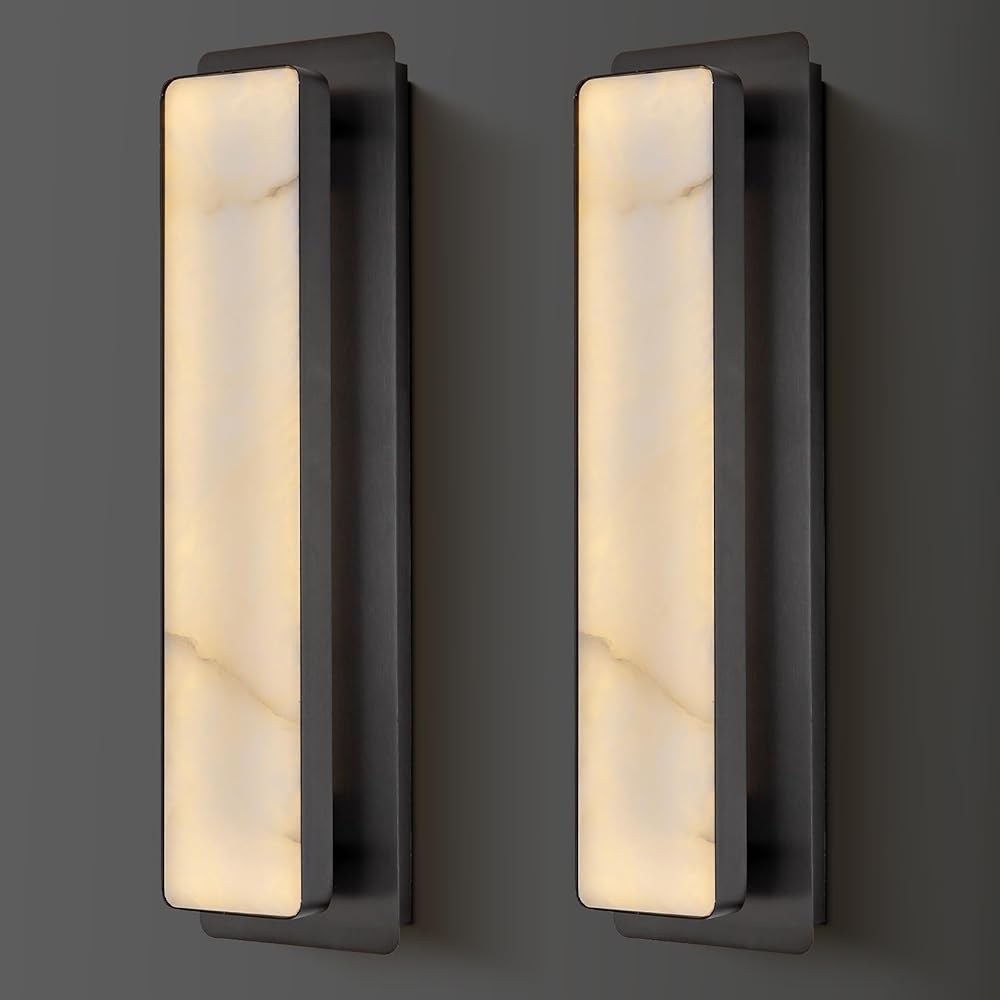 19.7inch Alabaster Wall Sconces LED Wall Lights for Bedroom Indoor Vanity Lighting Fixtures Black Bedside Wall Lamp Perfect for Hallway, Living Room, Stairs