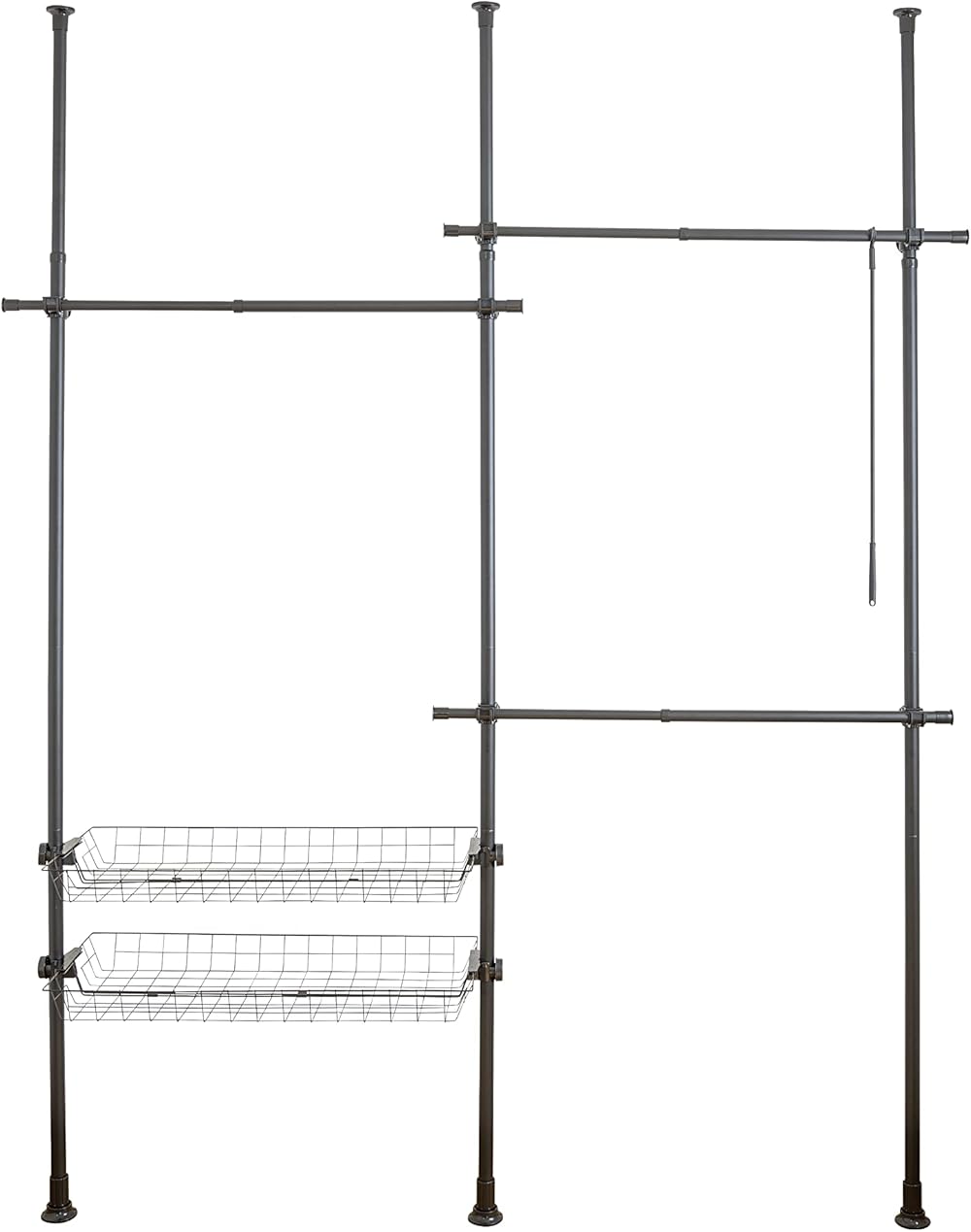 WENKO Adjustable Clothes Rack, Garment Rack System For Closet Organizer, Black Wardrobe Rack, Walk-in Closet, Clothes Organizer, 65-84.6 x 65-118.1 x 14.96 in, Black