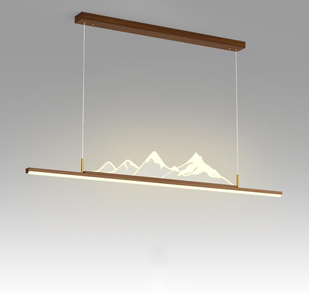Modern Long Linear Led Light Kitchen Island Dimming Long Strip Elier for Dining Table Wood Color Minimalism Slender Tube Hanging Lighting for Living Room Bedroom Bar Cafe/Walnut Color/120Cm