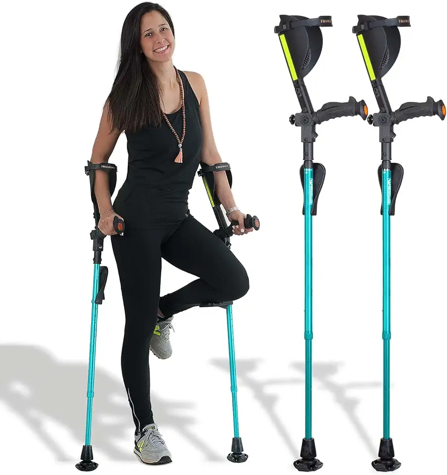 Ergobaum® Prime 7TH Generation by Ergoactives. 1 Pair (2 Units) of Ergonomic Forearm Crutches - Adult 5' - 6'6'' Adjustable (Aquamarine)