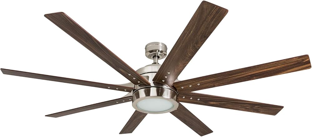 Ceiling Fans Xerxes, 62 Inch Contemporary LED Ceiling Fan with Light and Remote Control, 8 Blades with Dual Finish, Reversible Motor - 51628-01 (Brushed Nickel)