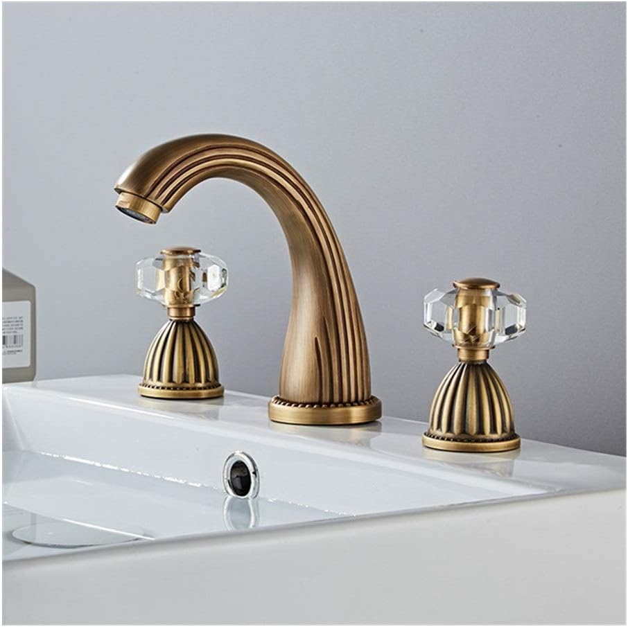Kitchen Faucet Basin Faucet Gun Grey Bathroom Sink Faucet 3 Hole Widespread Gold/Black/Chrome Basin Mixer Hot And Cold Water Tap (Color : Antique bronze)