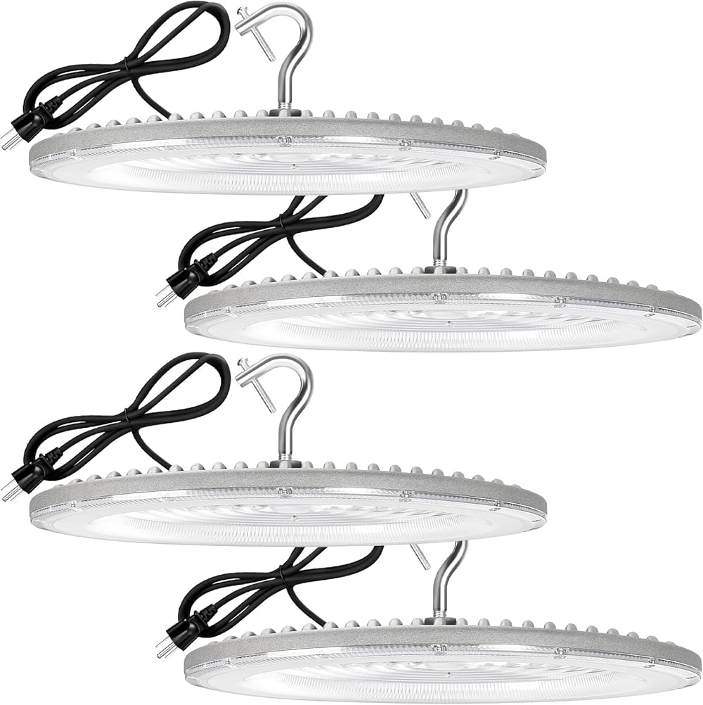 4 Pack 250W UFO Led High Bay Light,100-277v,5000K Daylight Commercial Bay Lighting,IP66 Waterproof,41050LM,1150W MH/HPS With Plug Area Lighting For Warehouse/Shop/Workshop/Garage/Barn/Gym/Factory