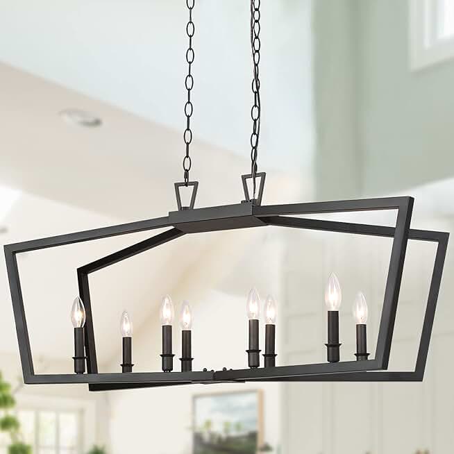 KSANA Black Chandelier, Modern 8 Lights Metal Light Fixture for Dining Room and Kitchen Island
