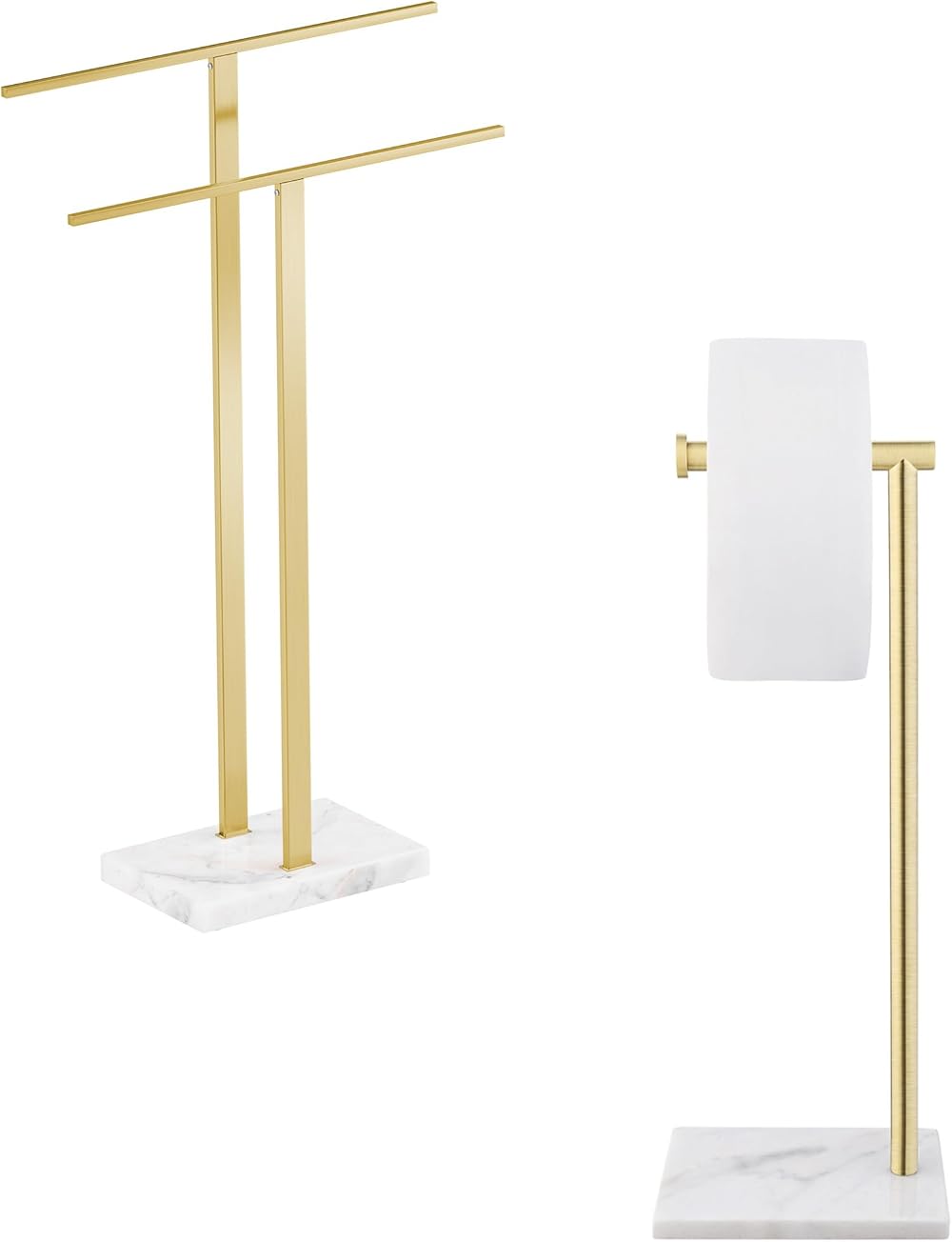 KES 2-Tier Towel Stand for Bathroom Floor, Upgrade Steady Design Natural Marble Free Standing Toilet Paper Holder, BTH217-BZ-KES+BPH285S1-BZ