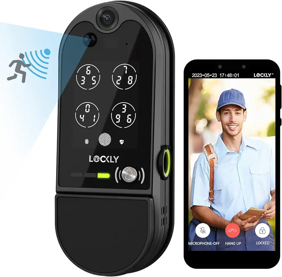 Lockly Vision Elite - WiFi Video Smart Lock with Night Vision Camera, Motion Sensor, Biometric Fingerprint, Voice Control, App Remote Control, Doorbell, Solar Panel, Digital Keypad, Matte Black