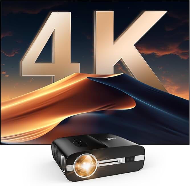 Ultra HD 4K Projector with WiFi Bluetooth Apps, LED Smart TV Projectors 4K Home Theater HDMI USB 1000ANSI Daytime Proyector for Ceiling Movie Gaming Indoor Daylight Bedroom, Manual Focus Metallic