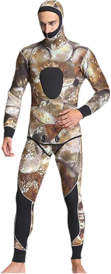 Mens 5Mm Wetsuit, Camouflage Two Pieces Spearfishing Warm Fishing Suit, Camo Surfers with Chloroprene Diving Suit