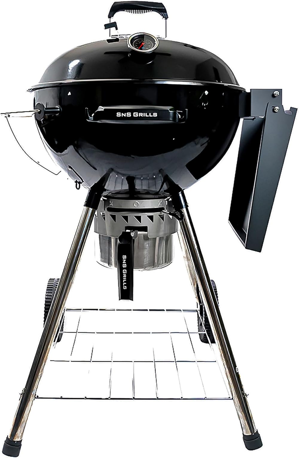 SnS Grills Slow ‘N Sear Kettle Grill with Deluxe Insert and Easy Spin Grate for Two-Zone Charcoal Grill Cooking, Low ‘N Slow Smoking and BBQing - Black 22-Inch