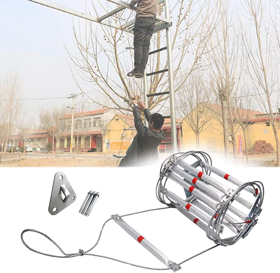 Emergency Fire Escape Ladder, Portable Aluminum Alloy Rope Ladder Outdoor Training Resin The Climb Insulated Aerial Work for High-Altitude Operations, Fast to Deploy,82FT/25M (49FT/15M)