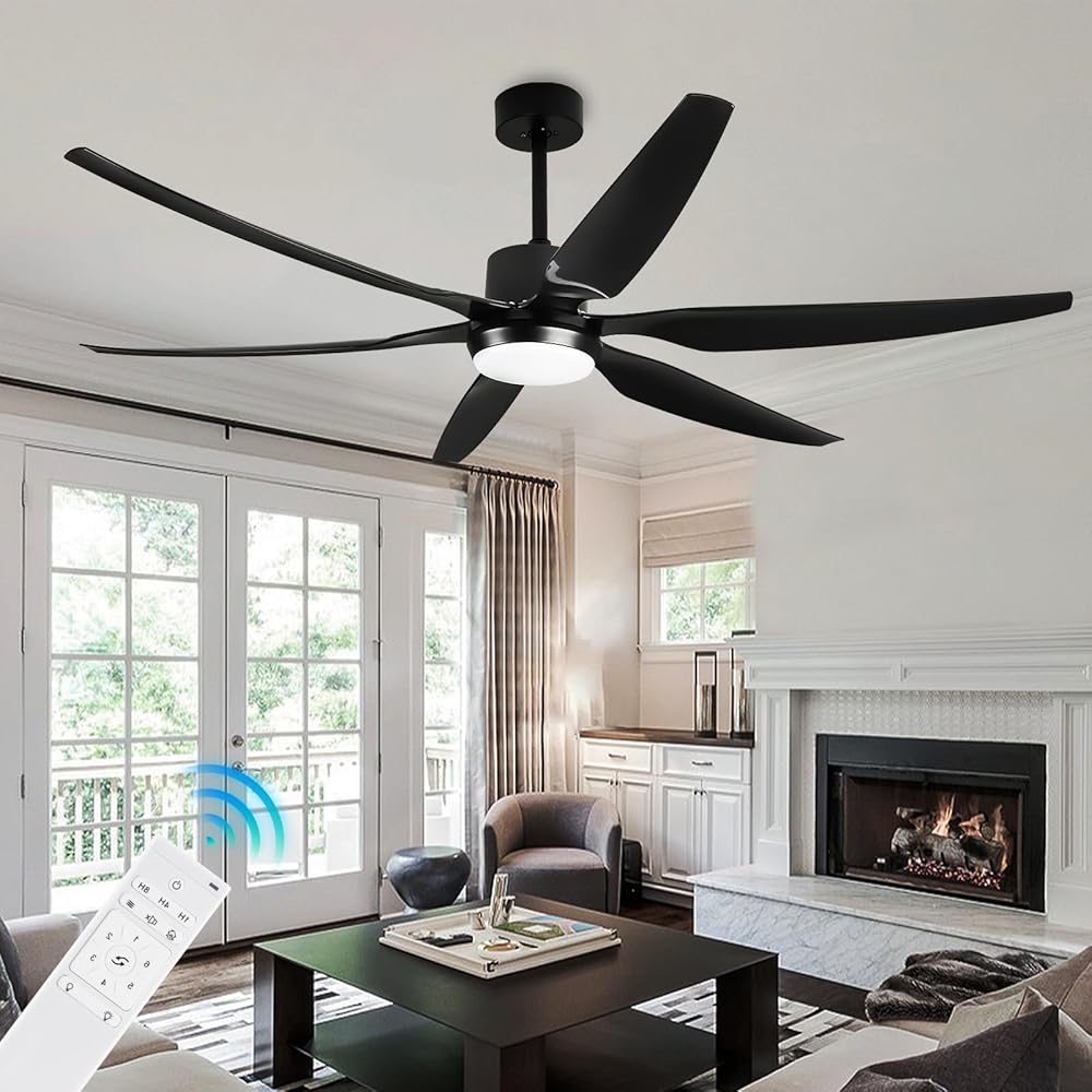 Depuley 66 Inch Black Ceiling Fans with Lights Remote Control, 6 Blade Modern Ceiling Fan with Dimmble LED Lights, Indoor and Outdoor for Patio, Living Room, Bedroom, Office, Reversible Quiet DC Motor
