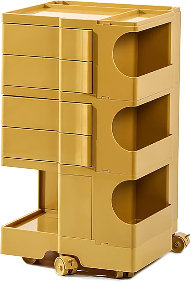 Multipurpose Utility Storage Cart - ABS Plastic Storage Caddy with Wheels and Slide Out Drawers - Professional Trolley Cart - Mobile Caddy for Salon Supplies, Kitchen Needs, Medical Tools - Mustard