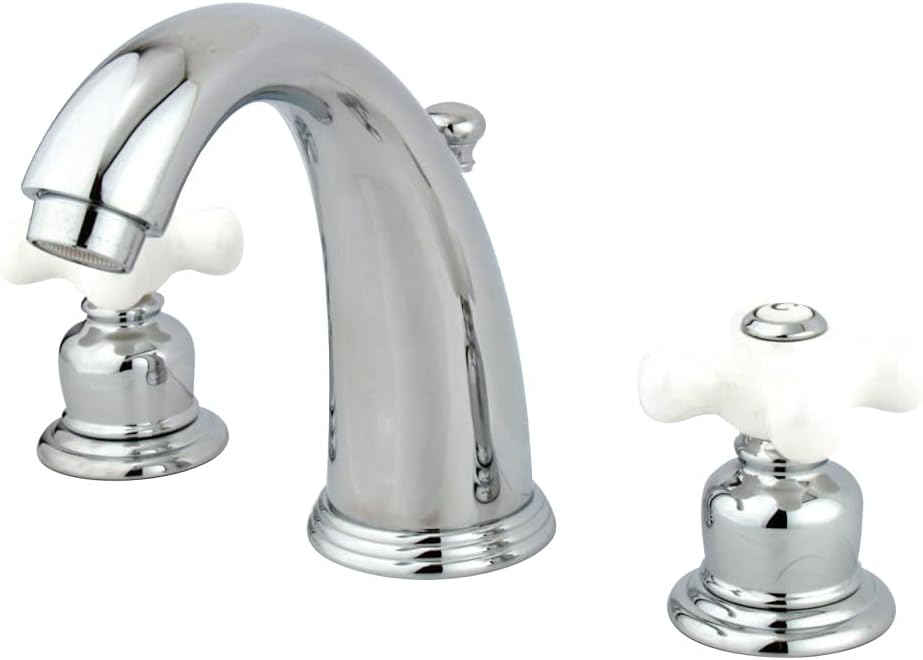 Kingston Brass KB981PX Victorian Widespread Lavatory Faucet, Porcelain Cross Handle, Polished Chrome,8-Inch Adjustable Center