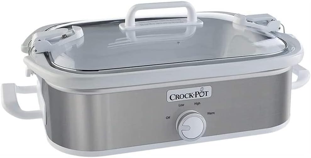 SCCPCCM355SS 3.5 Quart Capacity Rectangular Shape 9 Inch x 13 Inch Casserole Slow Cooker with Locking Lid, Stainless Steel