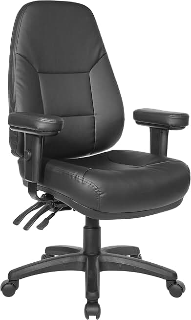 Office Star EC Series Professional Executive Ergonomic High Back Office Chair with Dual Function Control, Padded Contour Seat and Adjustable Padded Arms, Dillon Black