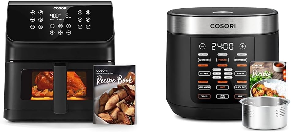 Clear Blaze Air Fryer, 6.5 Quart Large Compact Airfryer with Visible Window & Rice Cooker Maker 18 Functions Multi Cooker, Stainless Steel Steamer, Warmer, Slow Cooker