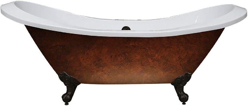 Copper Bronze Extra Large Acrylic Double Slipper Clawfoot Tub, Brushed Nickel Feet and No Faucet Holes