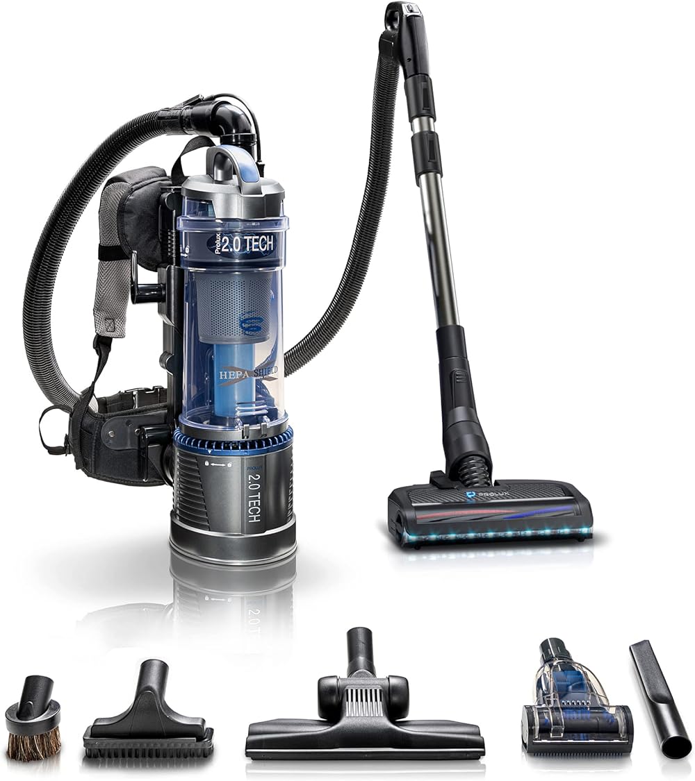 Prolux Lightweight 2.0 Bagless Backpack Vacuum, Dual HEPA Shield Filtration, Maneuverable Powernozzle, Multi Surface Floor Tool Kit, 2.0 Powerhead kit, Commercial Quality