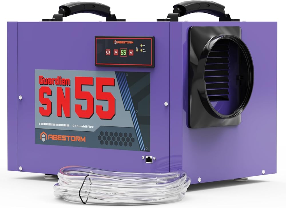 ABESTORM Crawl Space Dehumidifiers 113 Pint, Commercial Dehumidifiers with Drain Hose for Crawlspace, Basements, Industry Water Damage Unit, Auto Defrost, Memory Starting, CETL, 5 Years