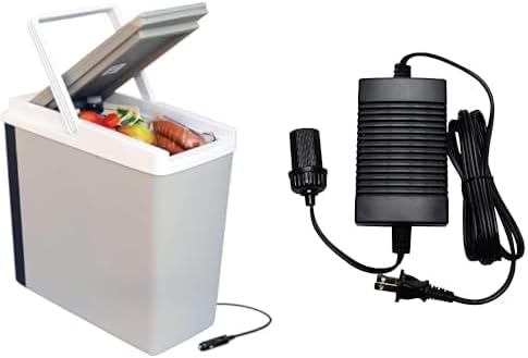 Koolatron Electric Portable Cooler Plug in 12V Car Cooler/Warmer 17L No Ice with 110 Volt AC to 12 Volt DC Power Adapter w/Circuit Breaker 5A DC Power Converter 6 Ft Cord