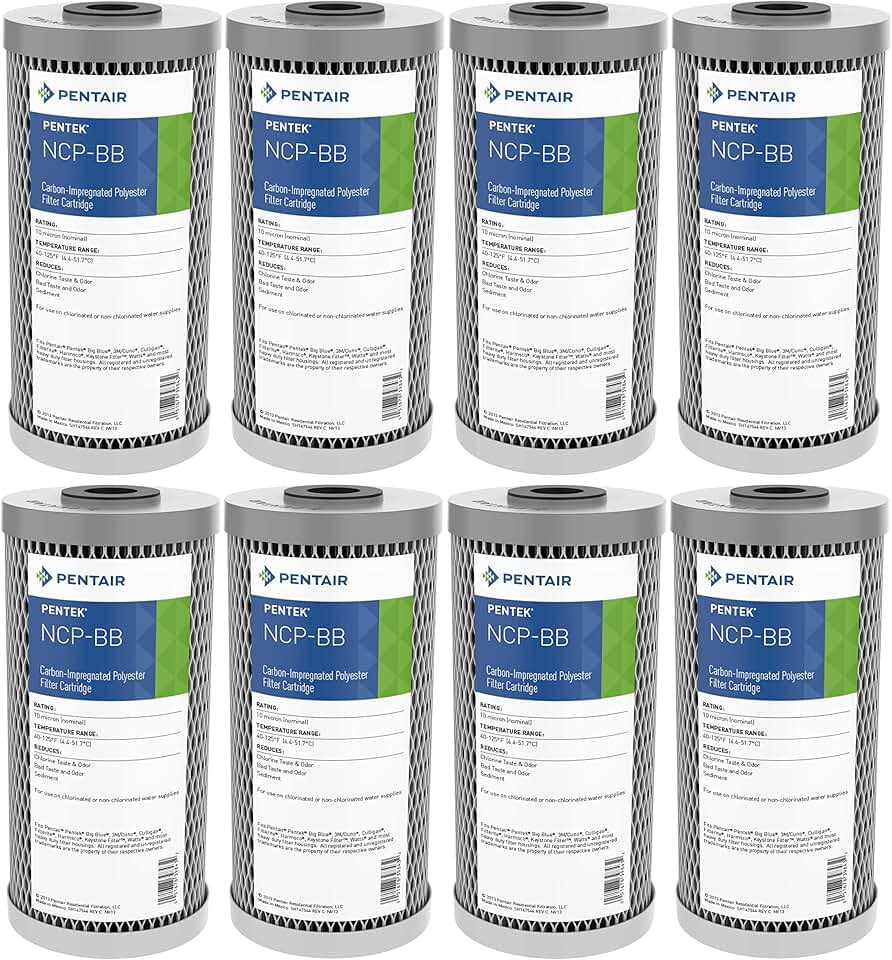 Pentair Pentek NCP-BB Big Blue Carbon Water Filter, 10-Inch, Whole House Non-Cellulose Carbon Impregnated Pleated Filter Cartridge, 10