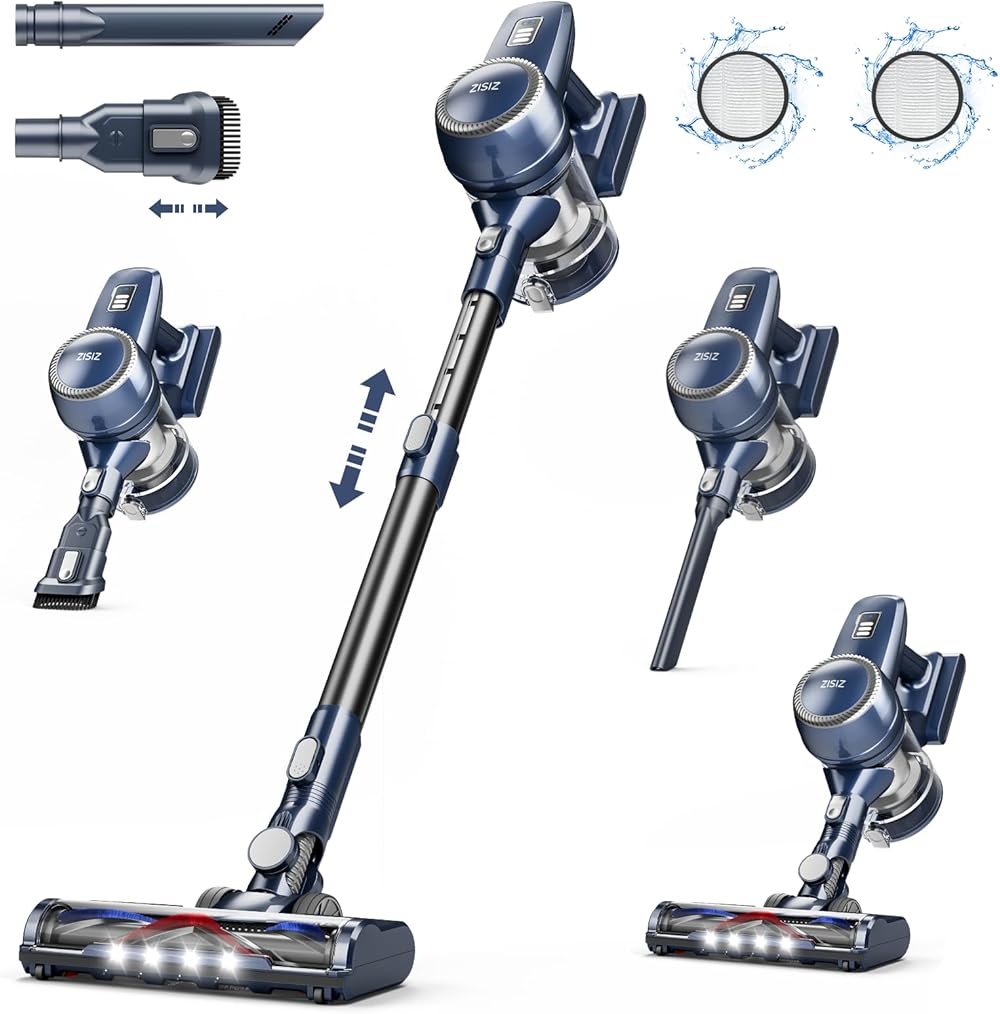 Cordless Vacuum Cleaner, ZISIZ Stick Vacuum with Powerful Suction, 40Mins Rechargeable Vacuum, Lightweight Vacuum Cleaners for Home Pets Short Carpet