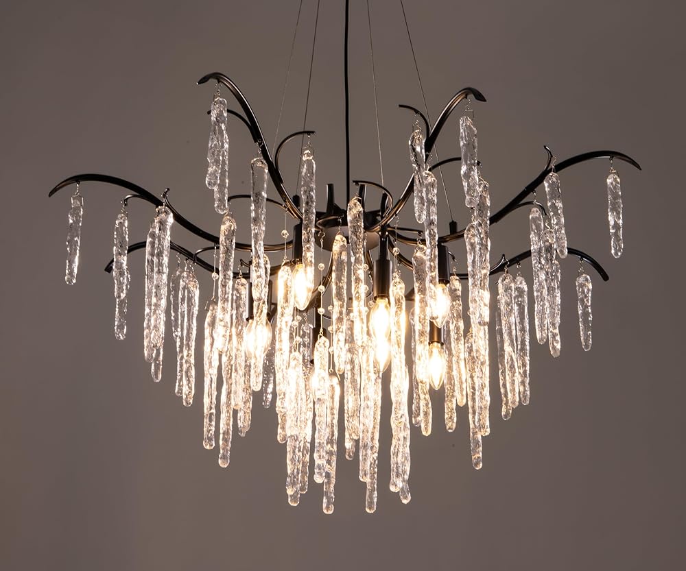 Wellmet Modern Crystal Chandelier, Farmhouse 8-Light Tree Crystal Chandelier, 38'' Ice crystal Pendant Light for Dining room, Living Room, Entryway, Hallway, Bedroom, Cafe, Bar