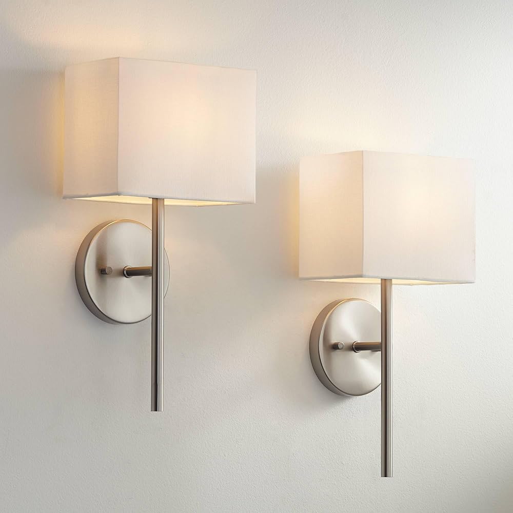Possini Euro Design Favreau Modern Wall Light Sconces Set of 2 Brushed Nickel Silver Hardwired 8