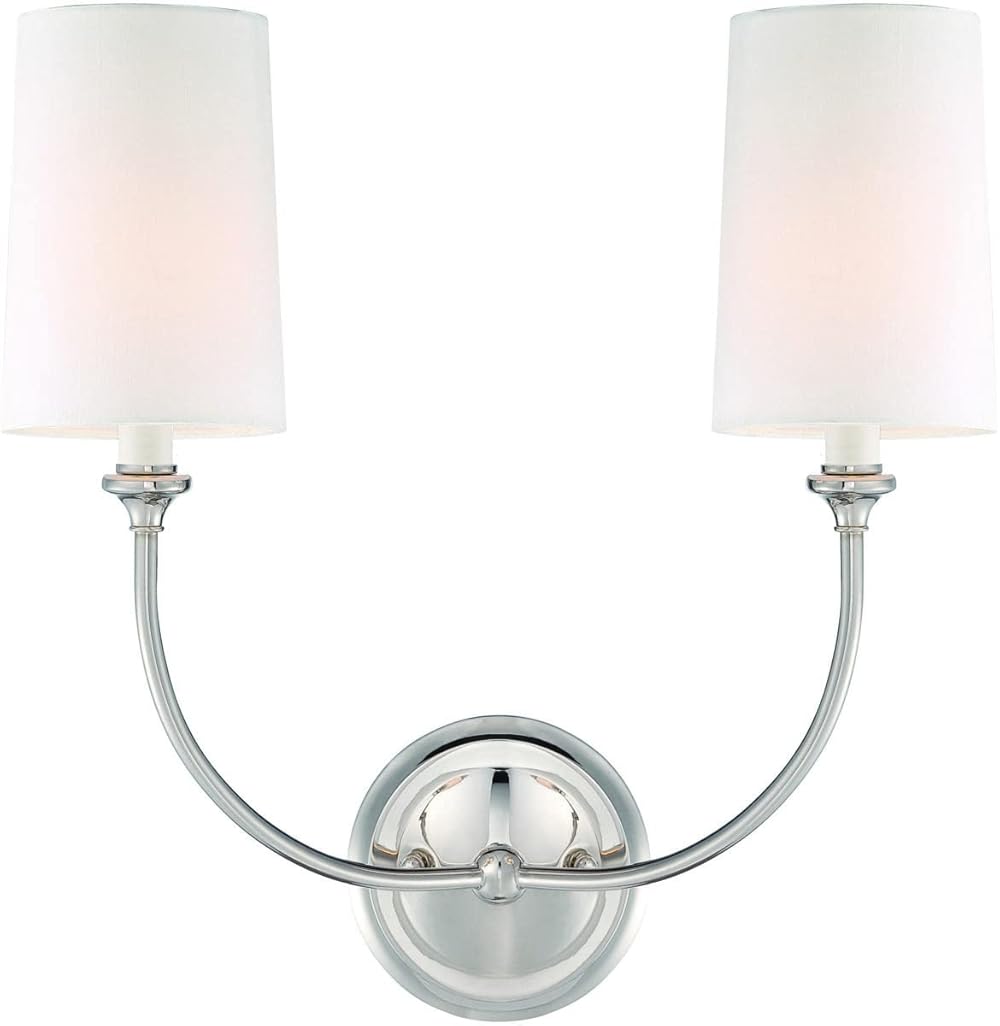 Crystorama Libby Langdon Sylvan 2 Light Polished Nickel Sconce - Wall Sconces Great for Reading, Accessories, Decoration, Farmhouse, Front Porch Light, Headboard Light