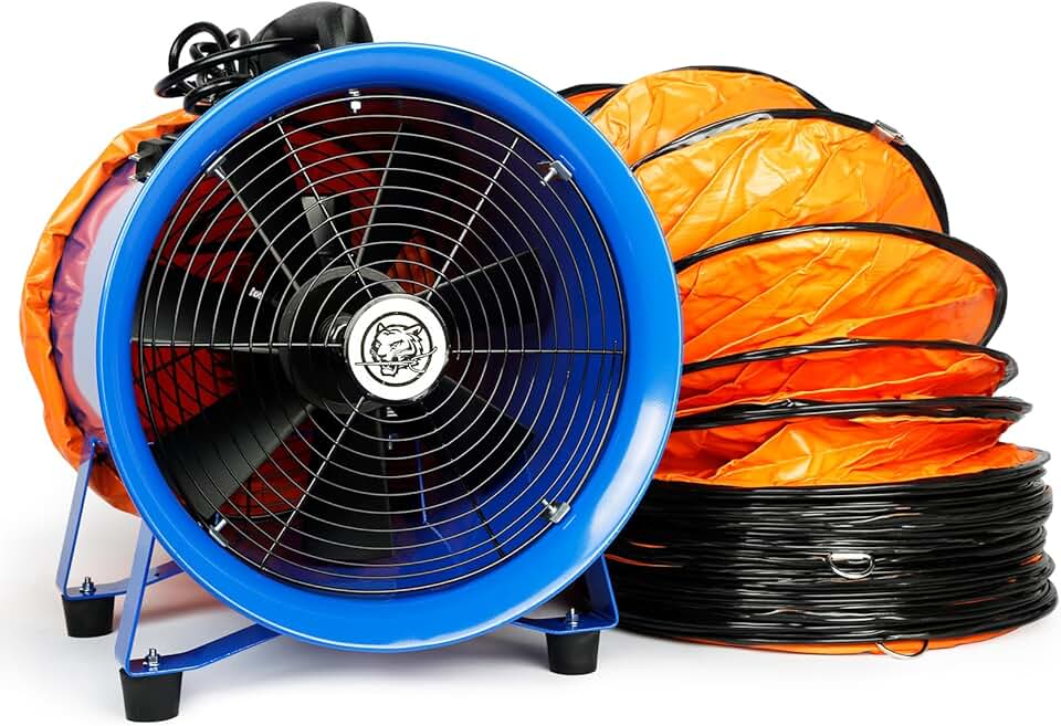 520W/12inches Utility Blower,3350 r/min High Velocity Low Noise Portable Ventilator Exhaust Fan with 33ft PVC Flexible Duct Hose, Heavy Duty Cylinder Fan for Home,Workplace Fume Exhaust & Ventilation