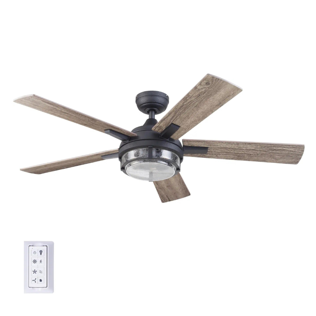 Harbor Breeze Summersville 52-in Textured Black Indoor/Outdoor Ceiling Fan with Light and Remote (5-Blade)