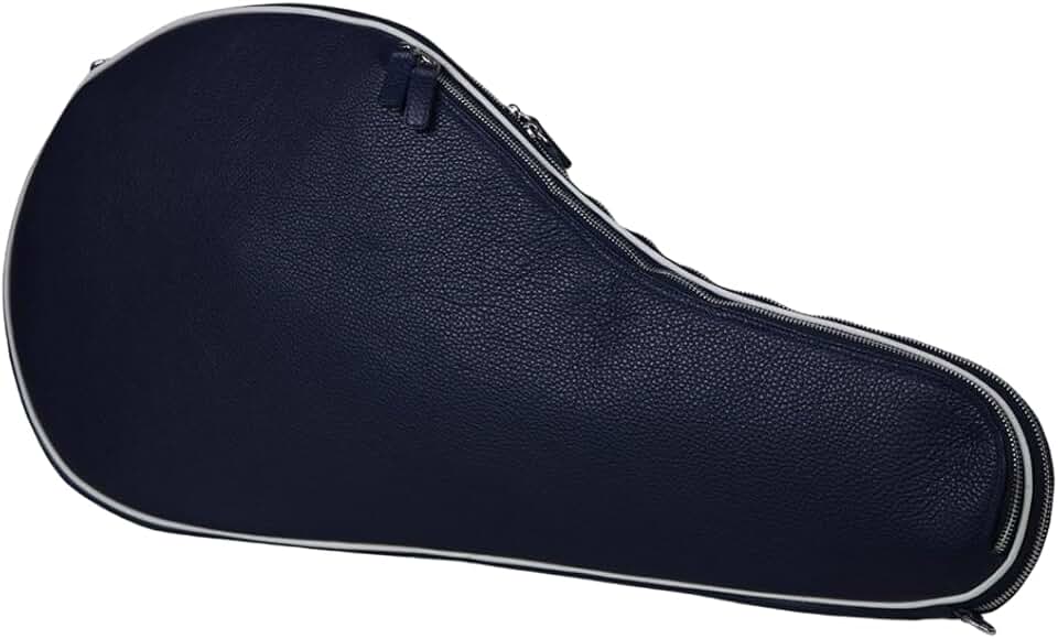 Leather Single Racket Tennis Bag | Handmade to Order in Italy, Soft Pebble-Grain Waterproof Leather | Tennis Racquet Case Holder Sports Bag with Shoulder Strap Elegant & Luxurious (Navy/White)