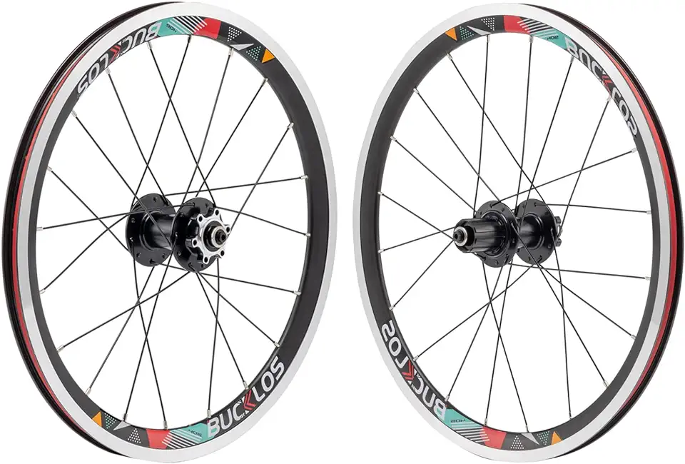 BUCKLOS Folding Bike Wheelset 20 inch 406 451 Black/Red Aluminum Alloy Wheels, V Brake/Disc Brake Quick Release 20H Bicycle Wheelset for 7 8 9 10 11 Speed Cassette
