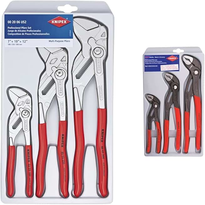 KNIPEX Tools 00 20 06 US2, Pliers Wrench 3-Piece Set & Tools - 3 Piece Cobra Pliers Set (7, 10, & 12) (002006US1)