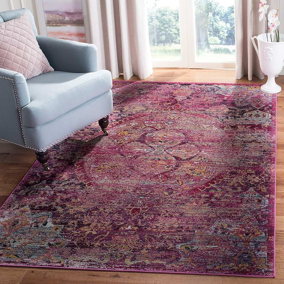 SAFAVIEH Crystal Collection Area Rug - 9' x 12', Fuchsia & Purple, Medallion Distressed Design, Non-Shedding & Easy Care, Ideal for High Traffic Areas in Living Room, Bedroom (CRS512S)