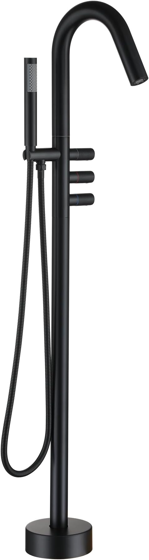 Freestanding Bathtub Faucet Floor Mount Tub Filler Faucet with Handheld Shower 360° Swivel Bathtub Faucet Set with Stainless Steel Water Supply Pipe, Matte Black