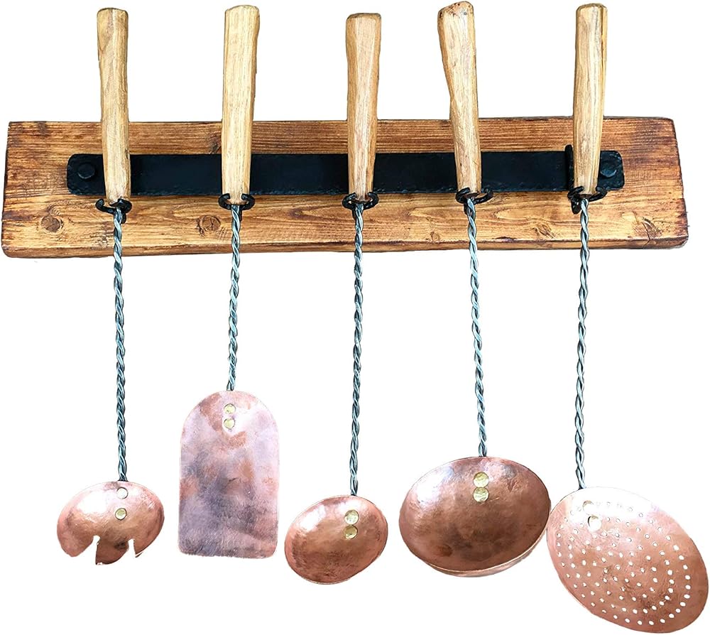 Copper cooking utensils, cooking utensils, medieval cutlery, ladle, ladle water dipper, spatula, medieval gift, strainer,vintage utensil set