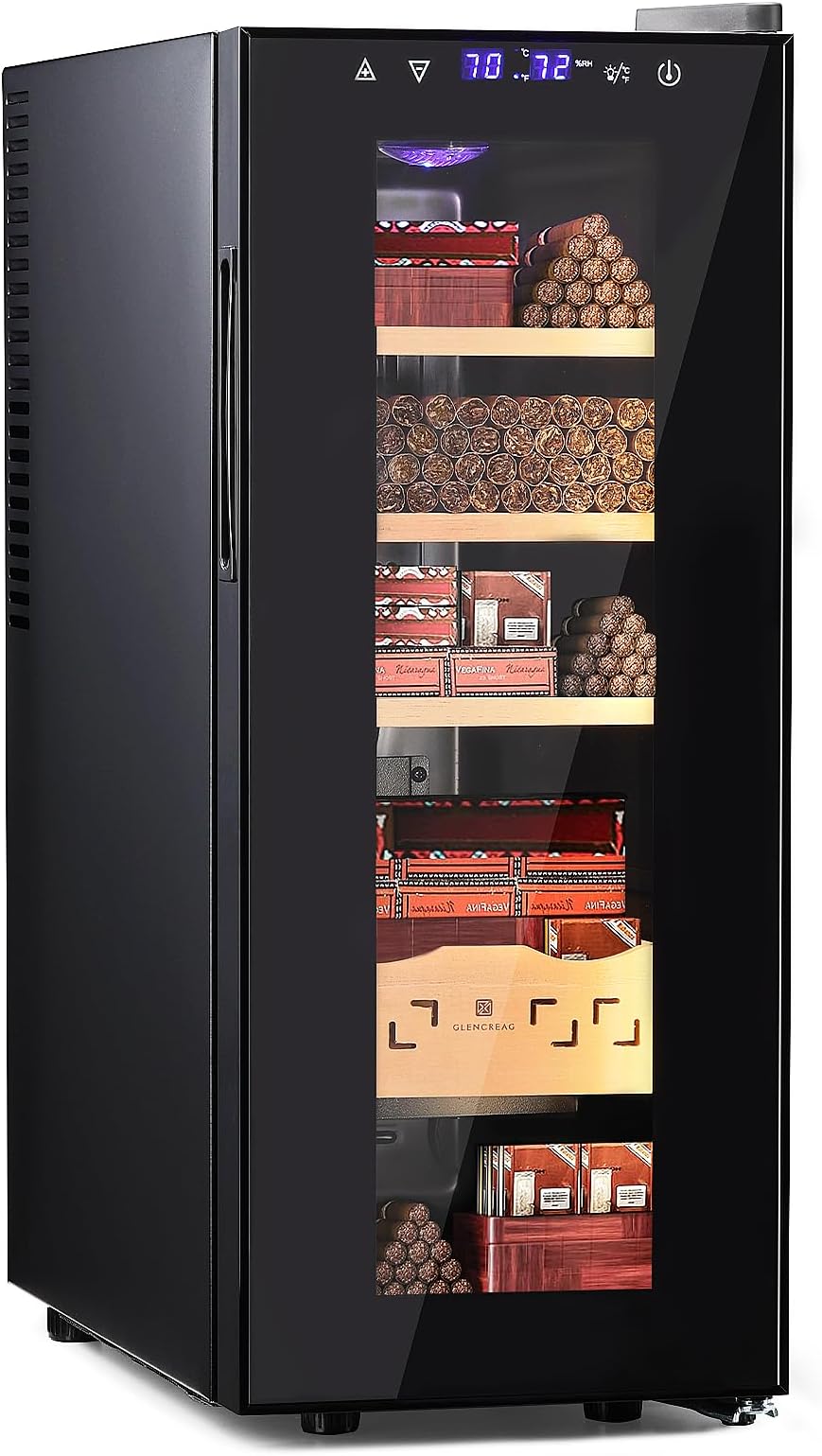 35L Electric Cigar Humidor Cabinet for 250 Counts, Temperature & Humidity Control, Cooling & Heating, with Spanish Cedar Wood Shelves & Drawer, Gift for Cigar Lovers