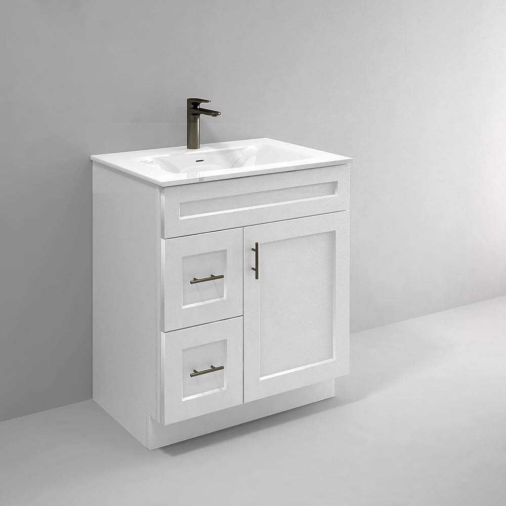 White Shaker Sink Base Bathroom Vanity with Drawers 30