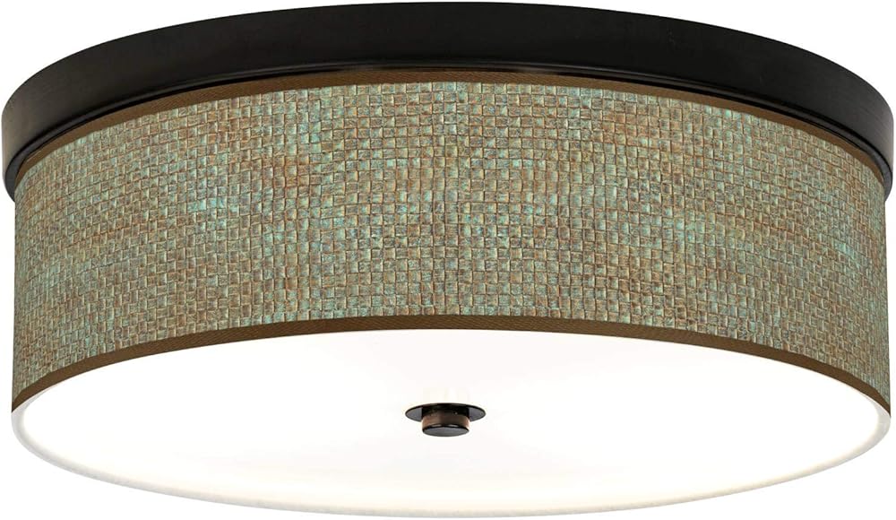 Interweave Patina Giclee Energy Efficient Bronze Ceiling Light with Print Shade