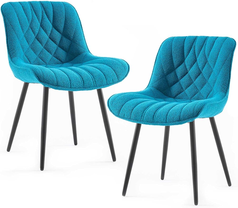 Velvet Dining Chairs Set of 2, Boucle Upholstered Dining Room Chairs with Curved Backrest for Kitchen Living Room Dining Room, Teal