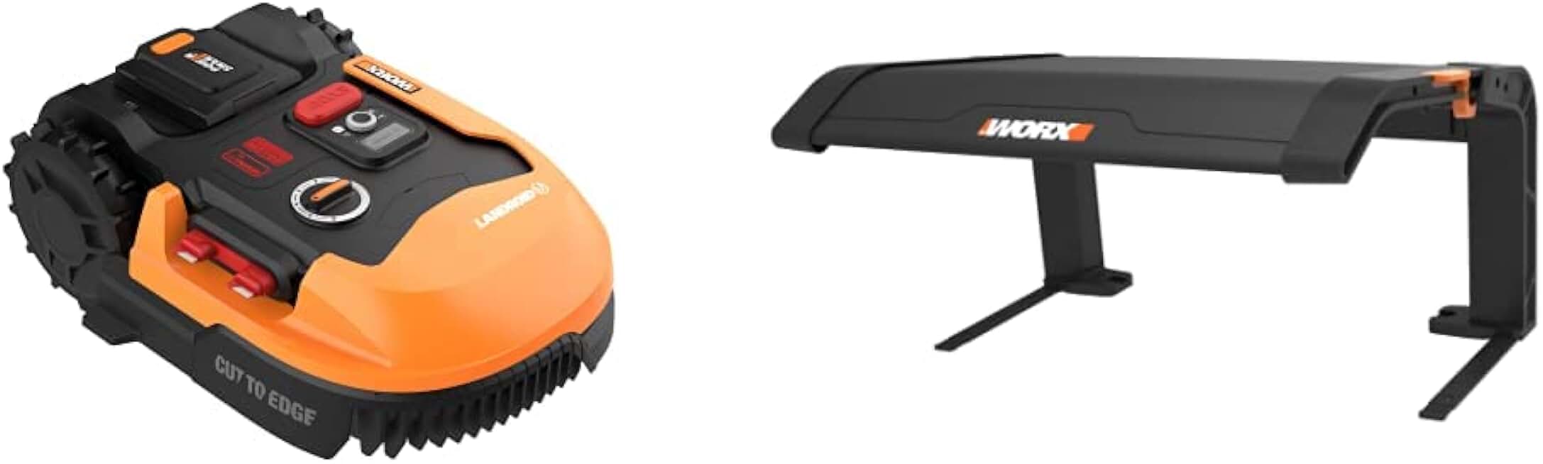 Worx Landroid M 20V Robotic Lawn Mower 1/4 Acre / 10,890 Sq. Ft Power Share- WR147 (Battery & Charger Included) & WA0810 Landroid Garage with Flip up Cover, Gray