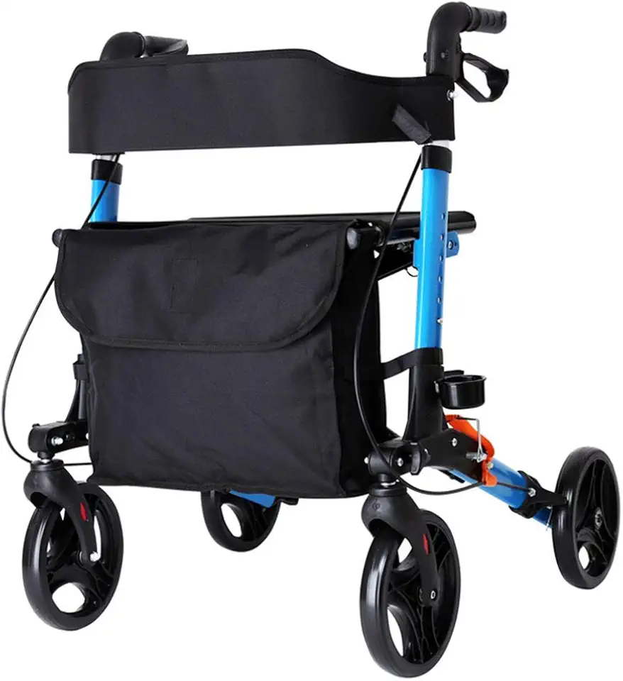Adult Folding Rollator Walkers Wheel Lockable Double Brakes,Front Transport Bag,Basket and Tray,Walking Aid
