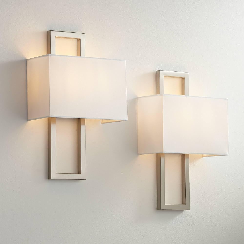 Possini Euro Design Modena Modern Wall Light Sconces Set of 2 Brushed Nickel Silver Hardwired 9 1/2